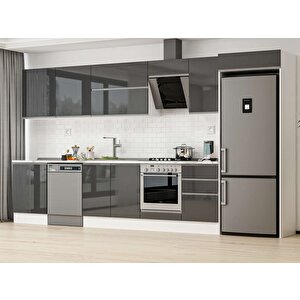 Alvinka 400x222 Cm High Gloss Mutfak Dolabı Beyaz Antrasıt Mb-e90s60s50-2 Antrasit