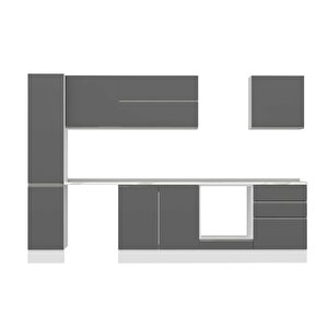 Alvinka 300x210 Cm High Gloss Mdf Mutfak Dolabı Beyaz Antrasıt Mb-e80b40s60-2