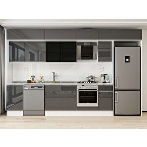 Alvinka 375x240 Cm High Gloss Mutfak Dolabı Beyaz Antrasıt Mb-e90s45s40-3 Antrasit