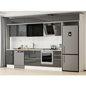 Alvinka 375x240 Cm High Gloss Mutfak Dolabı Beyaz Antrasıt Mb-e90s45s40-3 Antrasit