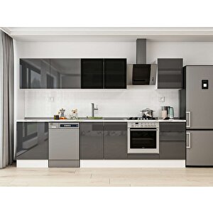 Alvinka 310x210 Cm High Gloss Mdf Mutfak Dolabı Beyaz Antrasıt M-e80s60s50-3 Antrasit