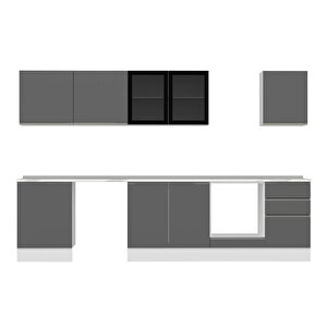 Alvinka 310x210 Cm High Gloss Mdf Mutfak Dolabı Beyaz Antrasıt M-e80s60s50-3