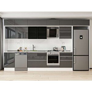 Alvinka 400x240 Cm High Gloss Mutfak Dolabı Beyaz Antrasıt Mb-e90s50s60-3 Antrasit