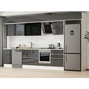 Alvinka 400x240 Cm High Gloss Mutfak Dolabı Beyaz Antrasıt Mb-e90s50s60-3 Antrasit