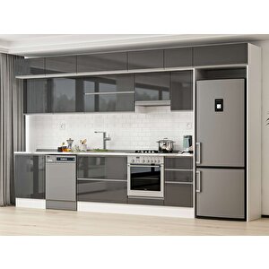 Alvinka 395x240 Cm High Gloss Mdf Mutfak Dolabı Beyaz Antrasıt Mb-e90s60s45-1 Antrasit