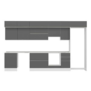 Alvinka 395x240 Cm High Gloss Mdf Mutfak Dolabı Beyaz Antrasıt Mb-e90s60s45-1