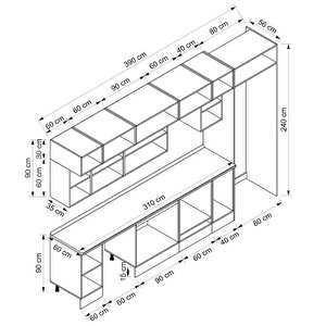 Alvinka 390x240 Cm High Gloss Mdf Mutfak Dolabı Beyaz Antrasıt Mb-e90s60s40-2