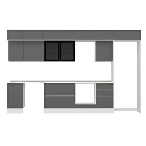 Alvinka 375x240 Cm High Gloss Mdf Mutfak Dolabı Beyaz Antrasıt Mb-e80s45s50-3