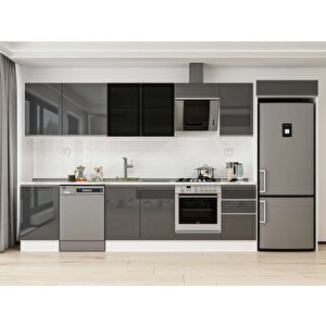 Alvinka 375x222 Cm High Gloss Mutfak Dolabı Beyaz Antrasıt Mb-e80s50s45-3 Antrasit