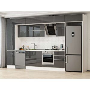 Alvinka 390x240 Cm High Gloss Mdf Mutfak Dolabı Beyaz Antrasıt Mbb-e90b50s50-2 Antrasit