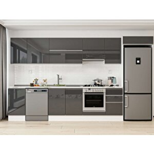 Alvinka 380x222 Cm High Gloss Mutfak Dolabı Beyaz Antrasıt Mb-e90s45s45-1 Antrasit