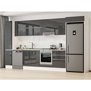 Alvinka 380x222 Cm High Gloss Mutfak Dolabı Beyaz Antrasıt Mbb-e80b40s60-1 Antrasit