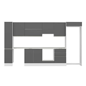 Alvinka 380x222 Cm High Gloss Mutfak Dolabı Beyaz Antrasıt Mbb-e80b40s60-1