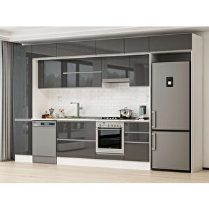 Alvinka 375x240 Cm High Gloss Mutfak Dolabı Beyaz Antrasıt Mbb-e80b45s50-1 Antrasit