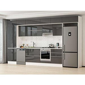 Alvinka 410x240 Cm High Gloss Mdf Mutfak Dolabı Beyaz Antrasıt Mbb-e90b60s60-1 Antrasit