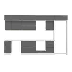 Alvinka 380x240 Cm High Gloss Mdf Mutfak Dolabı Beyaz Antrasıt Mb-e90s40s50-2
