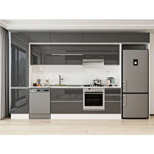 Alvinka 385x240 Cm High Gloss Mutfak Dolabı Beyaz Antrasıt Mbb-e90b50s45-1 Antrasit