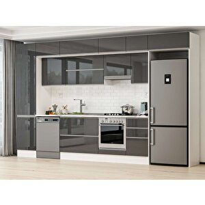 Alvinka 385x240 Cm High Gloss Mutfak Dolabı Beyaz Antrasıt Mbb-e90b50s45-1 Antrasit