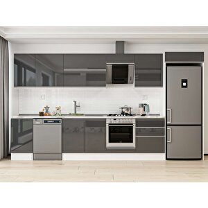 Alvinka 385x222 Cm High Gloss Mdf Mutfak Dolabı Beyaz Antrasıt Mb-e80s45s60-2 Antrasit