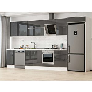 Alvinka 385x222 Cm High Gloss Mdf Mutfak Dolabı Beyaz Antrasıt Mb-e80s45s60-2 Antrasit