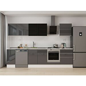 310x210 Cm High Gloss Mutfak Dolabı Beyaz Antrasıt M-e90s40s60-3 Antrasit