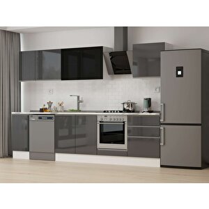 310x210 Cm High Gloss Mutfak Dolabı Beyaz Antrasıt M-e90s40s60-3 Antrasit