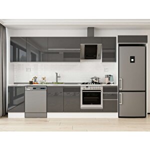 375x222 Cm High Gloss Mdf Mutfak Dolabı Beyaz Antrasıt Mb-e90s45s40-2 Antrasit