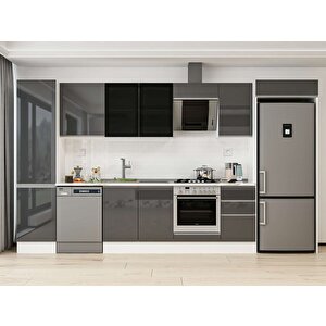 Alvinka 385x222 Cm High Gloss Mutfak Dolabı Beyaz Antrasıt Mbb-e90b50s45-3 Antrasit