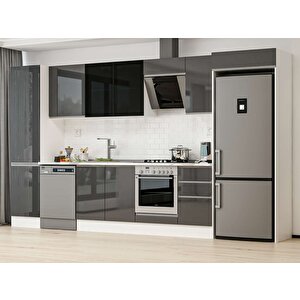 Alvinka 385x222 Cm High Gloss Mutfak Dolabı Beyaz Antrasıt Mbb-e90b50s45-3 Antrasit