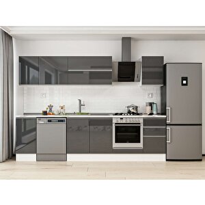 Alvinka 285x210 Cm High Gloss Mutfak Dolabı Beyaz Antrasıt M-e80s40s45-2 Antrasit