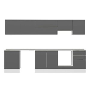 Alvinka 320x210 Cm High Gloss Mdf Mutfak Dolabı Beyaz Antrasıt M-e90s60s50-1