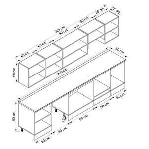 Alvinka 320x210 Cm High Gloss Mdf Mutfak Dolabı Beyaz Antrasıt M-e90s60s50-1