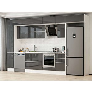 Alvinka 365x240 Cm High Gloss Mutfak Dolabı Beyaz Antrasıt Mbb-e80b40s45-2 Antrasit