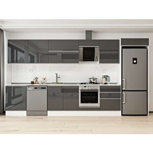 Alvinka 400x222 Cm High Gloss Mdf Mutfak Dolabı Beyaz Antrasıt Mb-e80s60s60-2 Antrasit