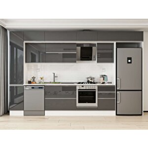 Alvinka 370x240 Cm High Gloss Mdf Mutfak Dolabı Beyaz Antrasıt Mbb-e80b40s50-2 Antrasit