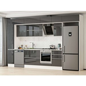 Alvinka 370x240 Cm High Gloss Mdf Mutfak Dolabı Beyaz Antrasıt Mbb-e80b40s50-2 Antrasit
