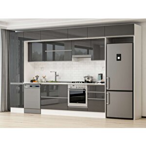 Alvinka 390x240 Cm High Gloss Mdf Mutfak Dolabı Beyaz Antrasıt Mbb-e90b50s50-1 Antrasit