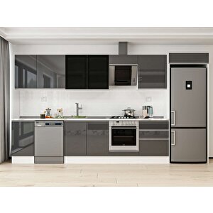 Alvinka 385x222 Cm High Gloss Mdf Mutfak Dolabı Beyaz Antrasıt Mb-e80s45s60-3 Antrasit