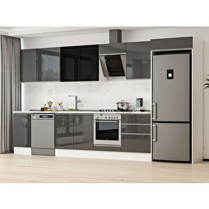 Alvinka 385x222 Cm High Gloss Mdf Mutfak Dolabı Beyaz Antrasıt Mb-e80s45s60-3 Antrasit