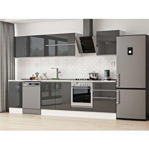 Alvinka 305x210 Cm High Gloss Mdf Mutfak Dolabı Beyaz Antrasıt M-e80s45s60-2 Antrasit