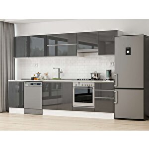 Alvinka 300x210 Cm High Gloss Mdf Mutfak Dolabı Beyaz Antrasıt M-e80s50s50-1 Antrasit