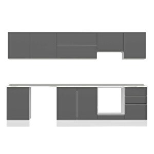 Alvinka 300x210 Cm High Gloss Mdf Mutfak Dolabı Beyaz Antrasıt M-e80s50s50-1
