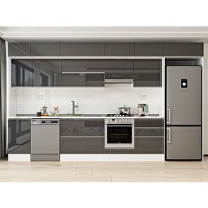 Alvinka 385x240 Cm High Gloss Mdf Mutfak Dolabı Beyaz Antrasıt Mb-e80s45s60-1 Antrasit