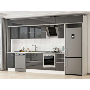 Alvinka 375x240 Cm High Gloss Mutfak Dolabı Beyaz Antrasıt Mb-e90s45s40-2 Antrasit