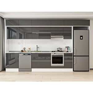 380x240 Cm High Gloss Mutfak Dolabı Beyaz Antrasıt Mb-e80s60s40-1 Antrasit