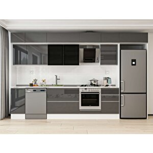 370x240 Cm High Gloss Mutfak Dolabı Beyaz Antrasıt Mb-e80s40s50-3 Antrasit