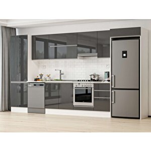 385x222 Cm High Gloss Mdf Mutfak Dolabı Beyaz Antrasıt Mbb-e80b60s45-1 Antrasit