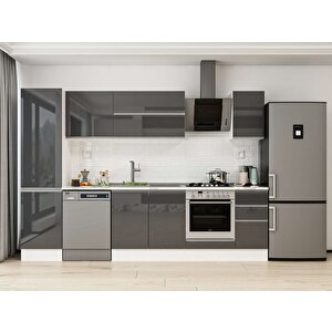 290x210 Cm High Gloss Mdf Mutfak Dolabı Beyaz Antrasıt Mb-e80b50s40-2 Antrasit