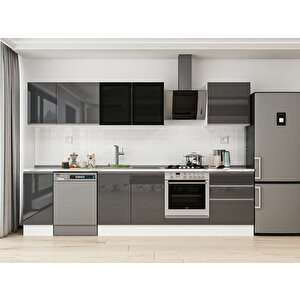 Alvinka 300x210 Cm High Gloss Mdf Mutfak Dolabı Beyaz Antrasıt M-e80s40s60-3 Antrasit