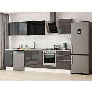 Alvinka 300x210 Cm High Gloss Mdf Mutfak Dolabı Beyaz Antrasıt M-e80s40s60-3 Antrasit